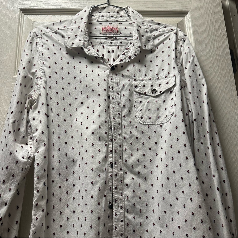 True Religion women’s White Shirt with Red Pattern size small
